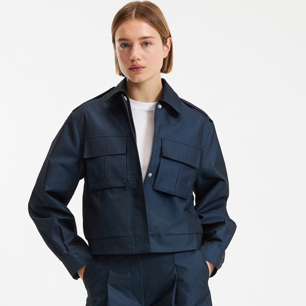 Veste courte ample à pattes d'épaules bleu marine, LA REDOUTE COLLECTIONS