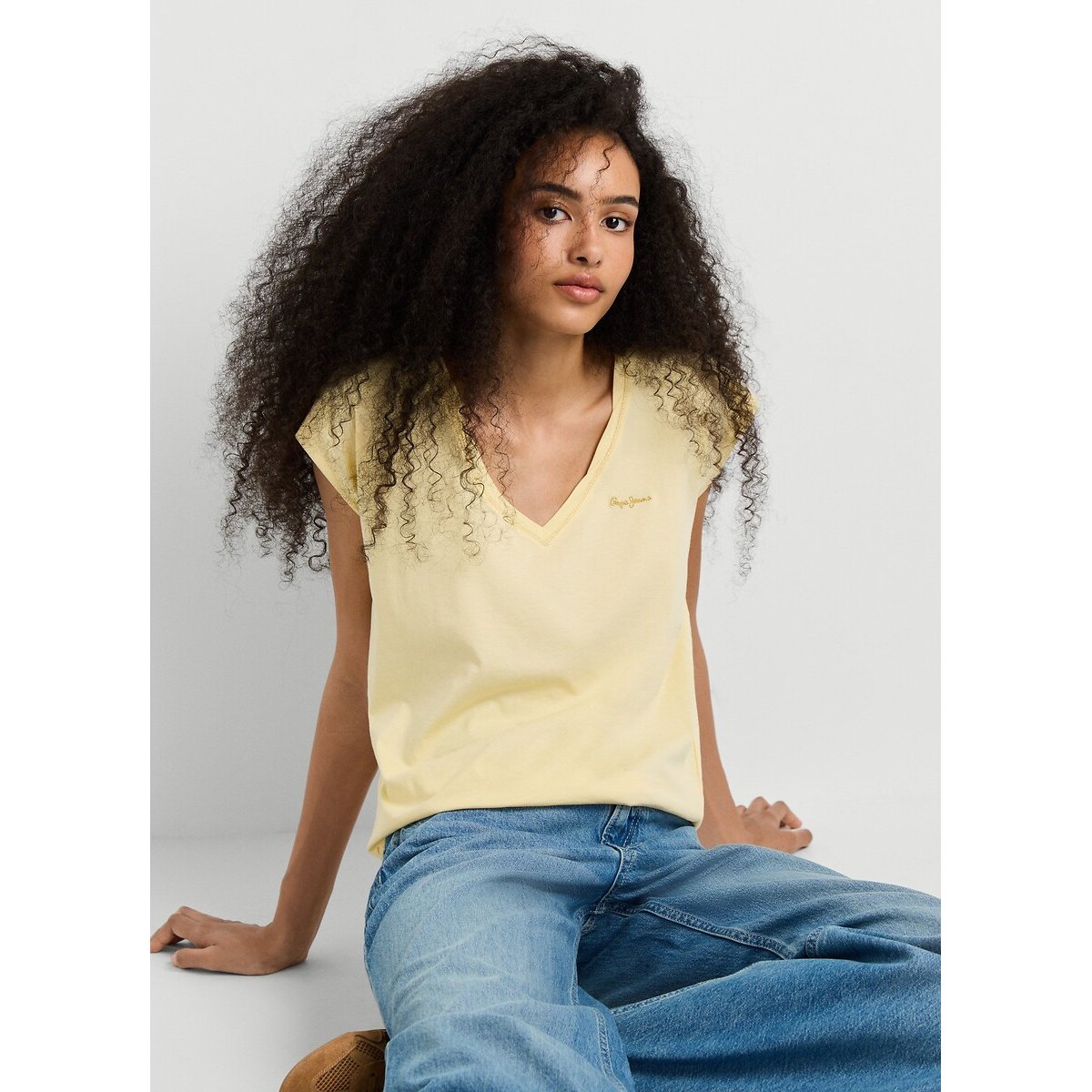 V-Neck Short Sleeve T-Shirt yellow, PEPE JEANS