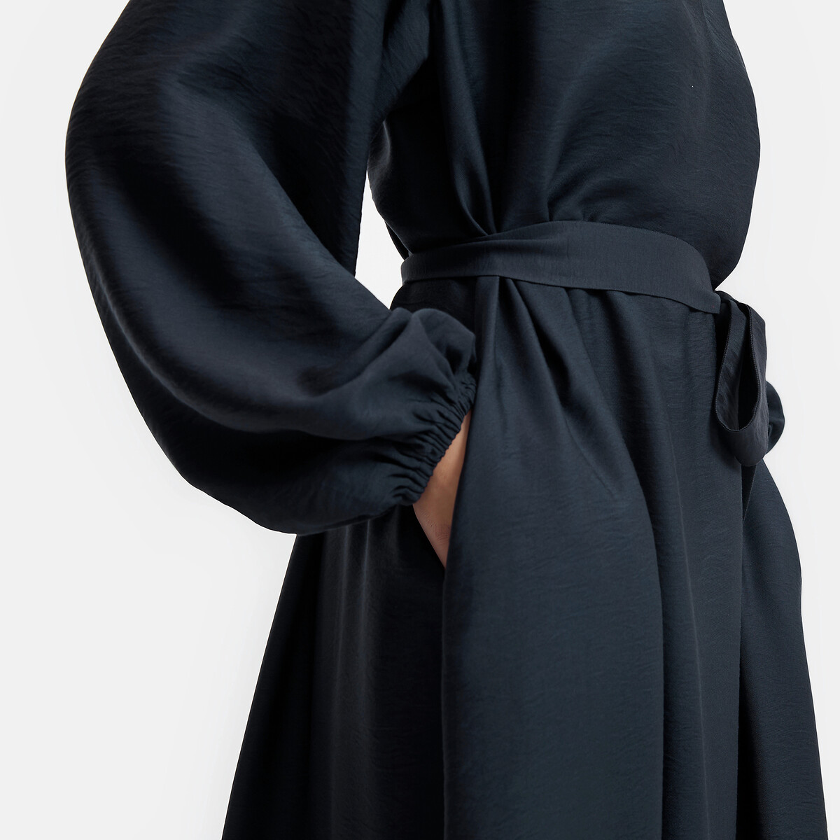 Robe longue fluide, à manches bouffantes bleu marine, LA REDOUTE COLLECTIONS