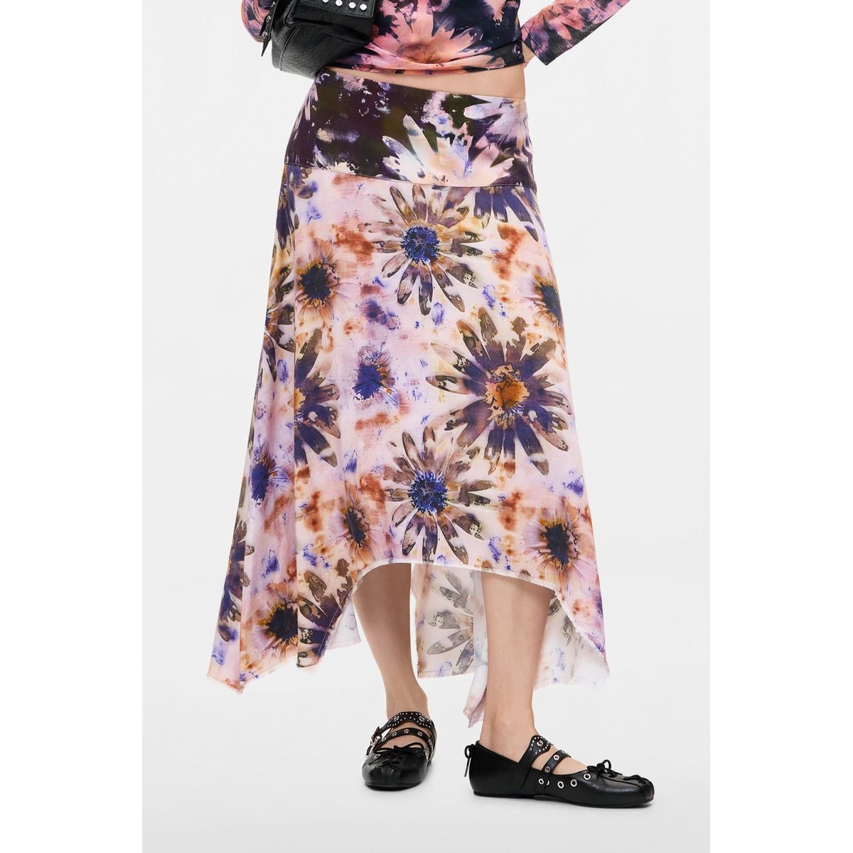Jupe asymétrique imprimée rose, DESIGUAL