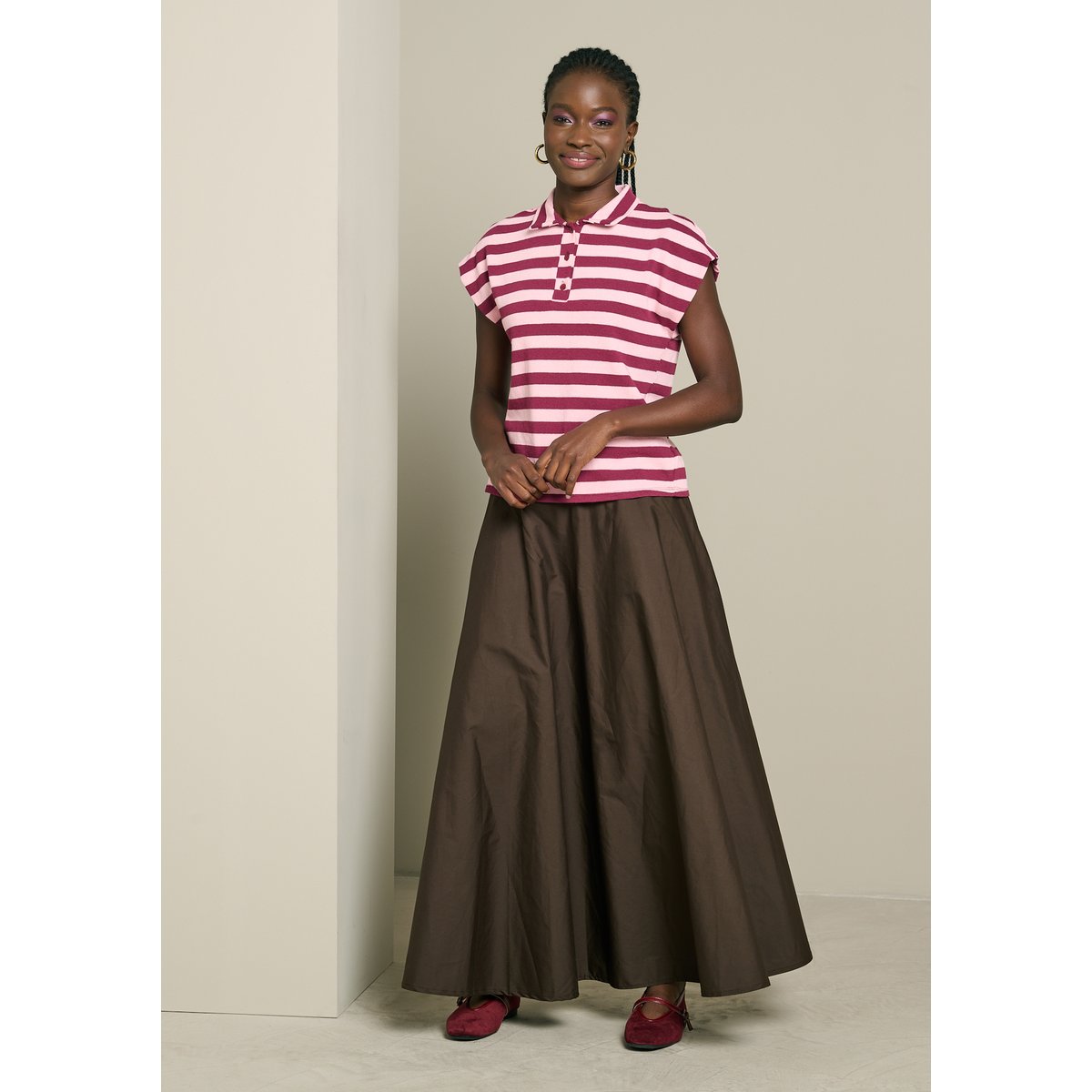 Polo rayé sans manches bordeau wine, LOLALIZA