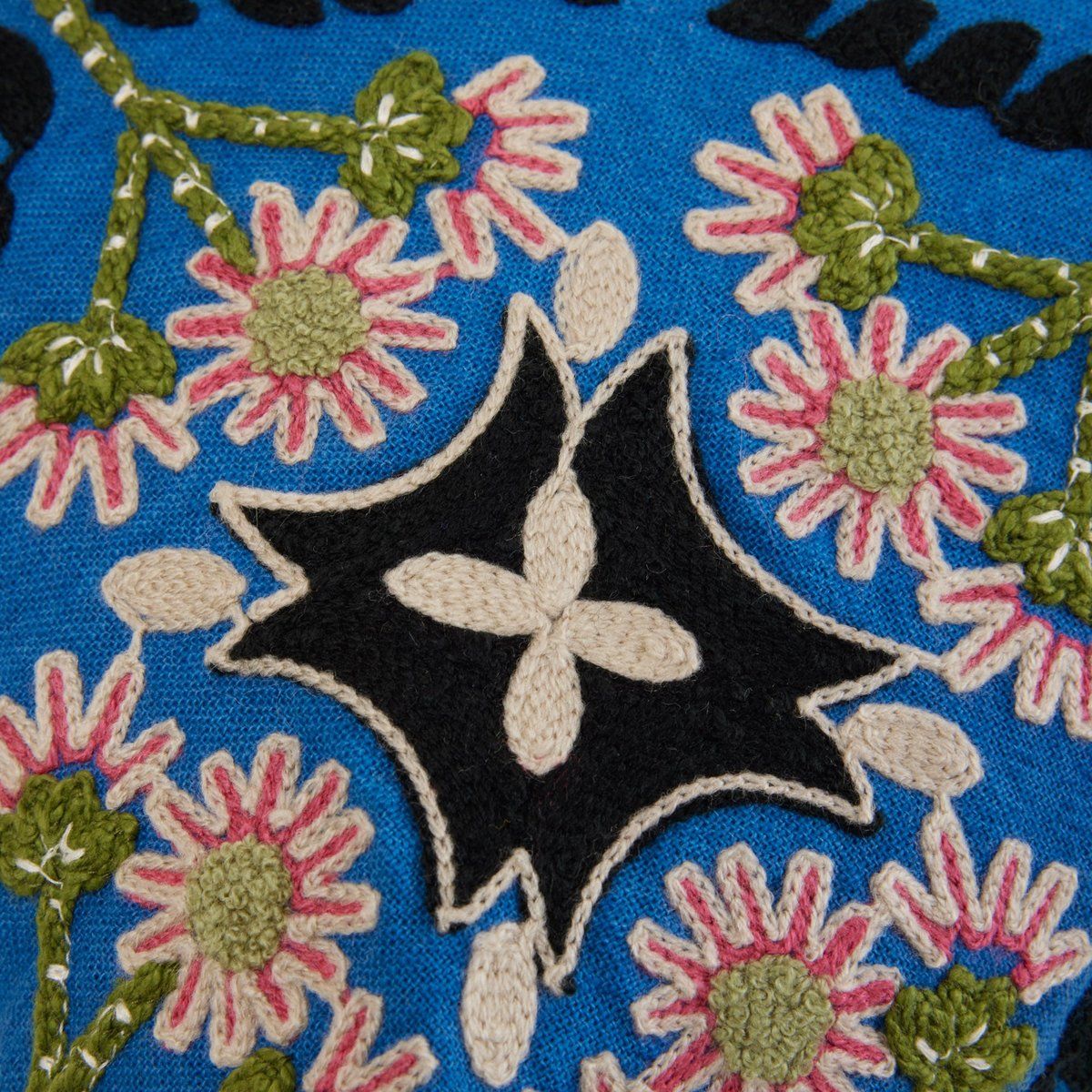 Housse De Coussin en Coton rebrodé d'une broderie florale NAJOUA bleu à coloris multiples, MADURA