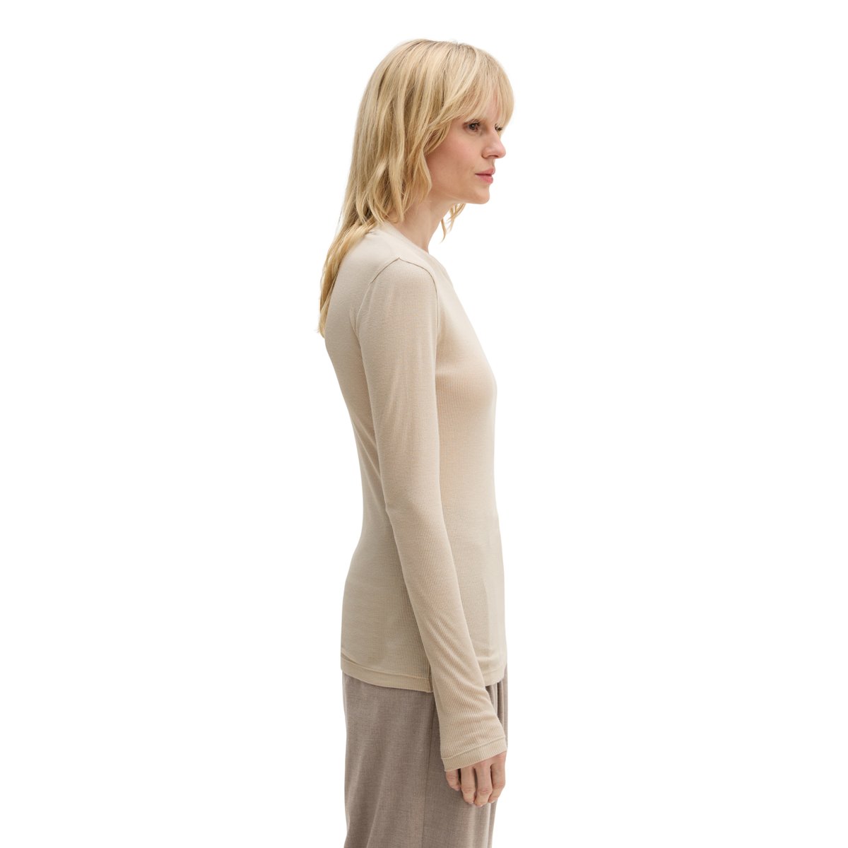 T-shirt long côtelé slim avec TENCEL™ Modal marron gris, MARC O'POLO