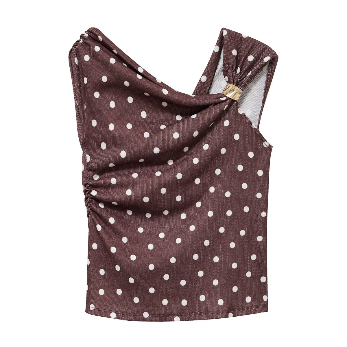 Top plissé col bardot sans manches marron, CACHE CACHE
