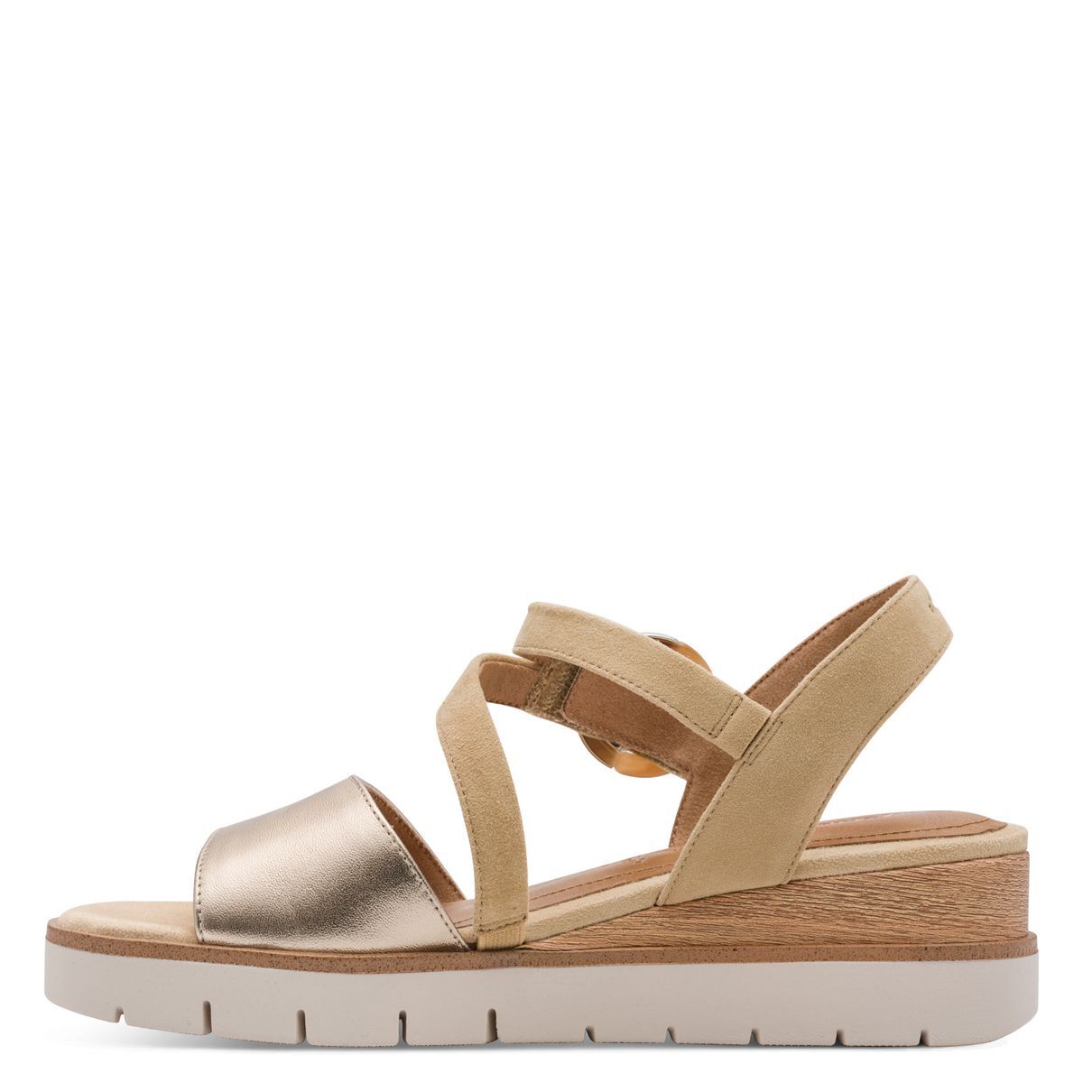 Sandale à talon en cuir beige, TAMARIS