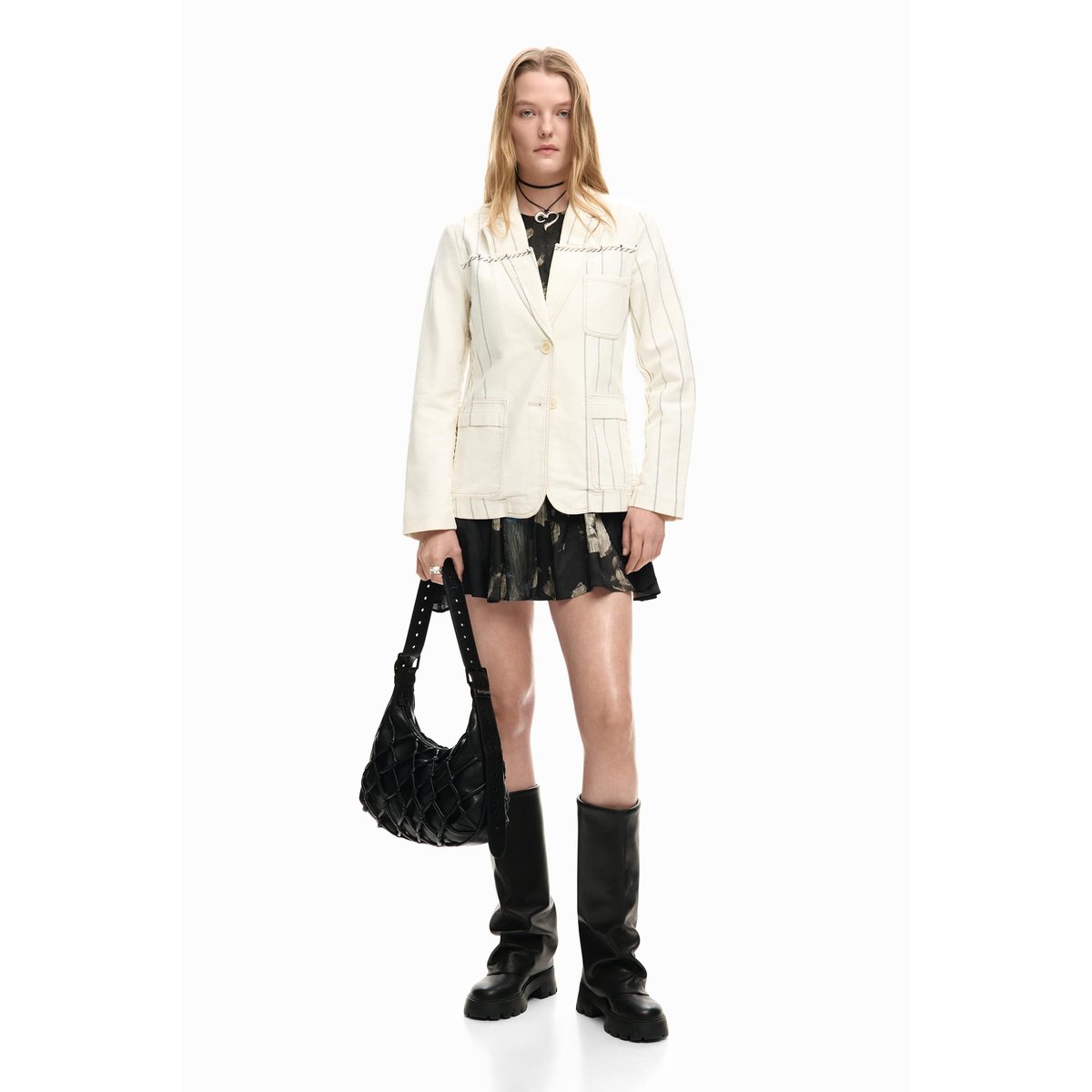 Blazer rayé asymétrique beige, DESIGUAL