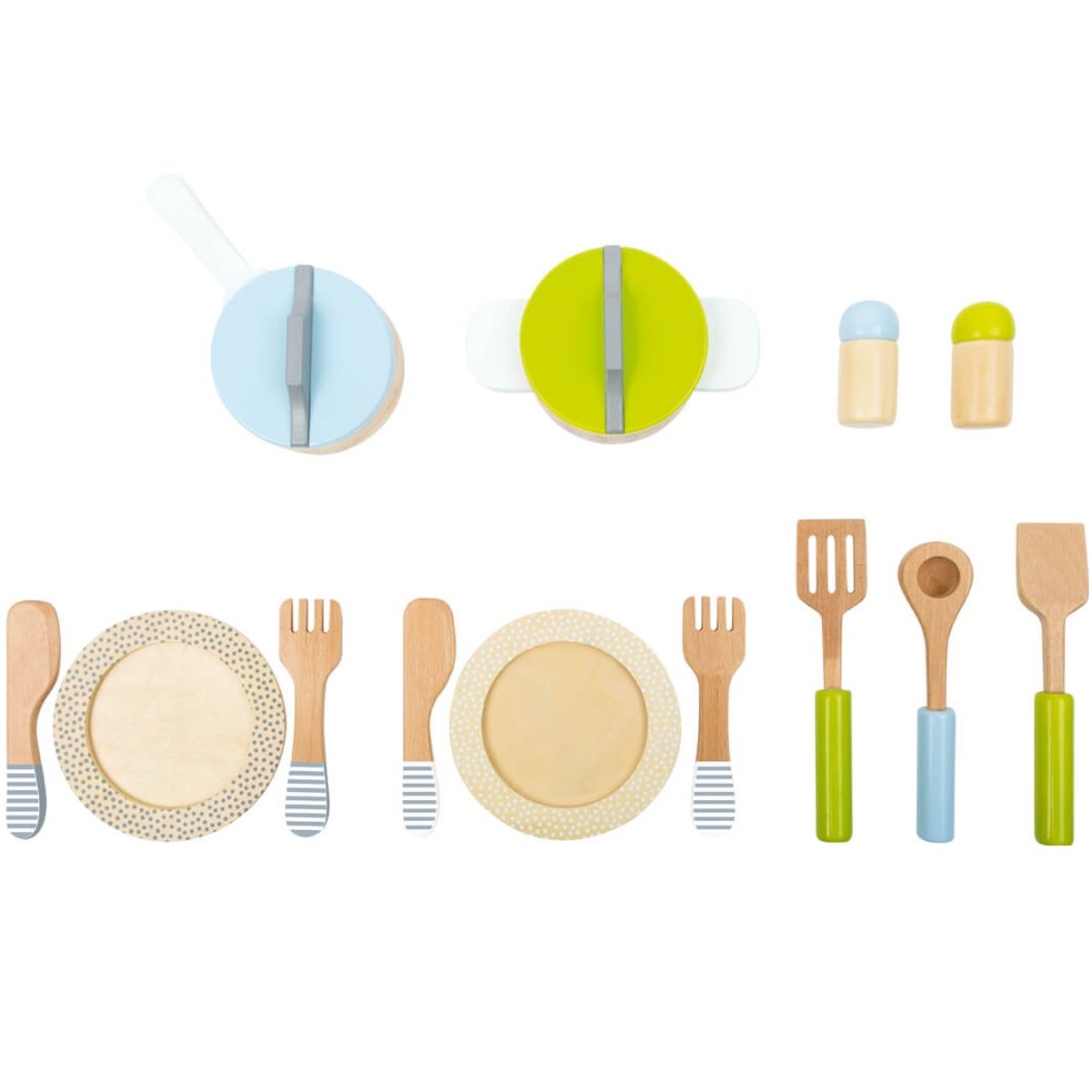 Couverts et casseroles en bois beige, SMALL FOOT COMPANY