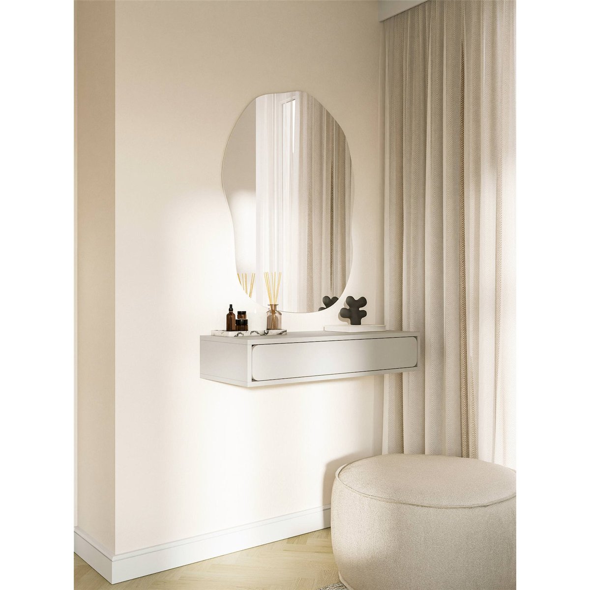 Console murale WUWU avec tiroir gris beige, RECOLLECTION