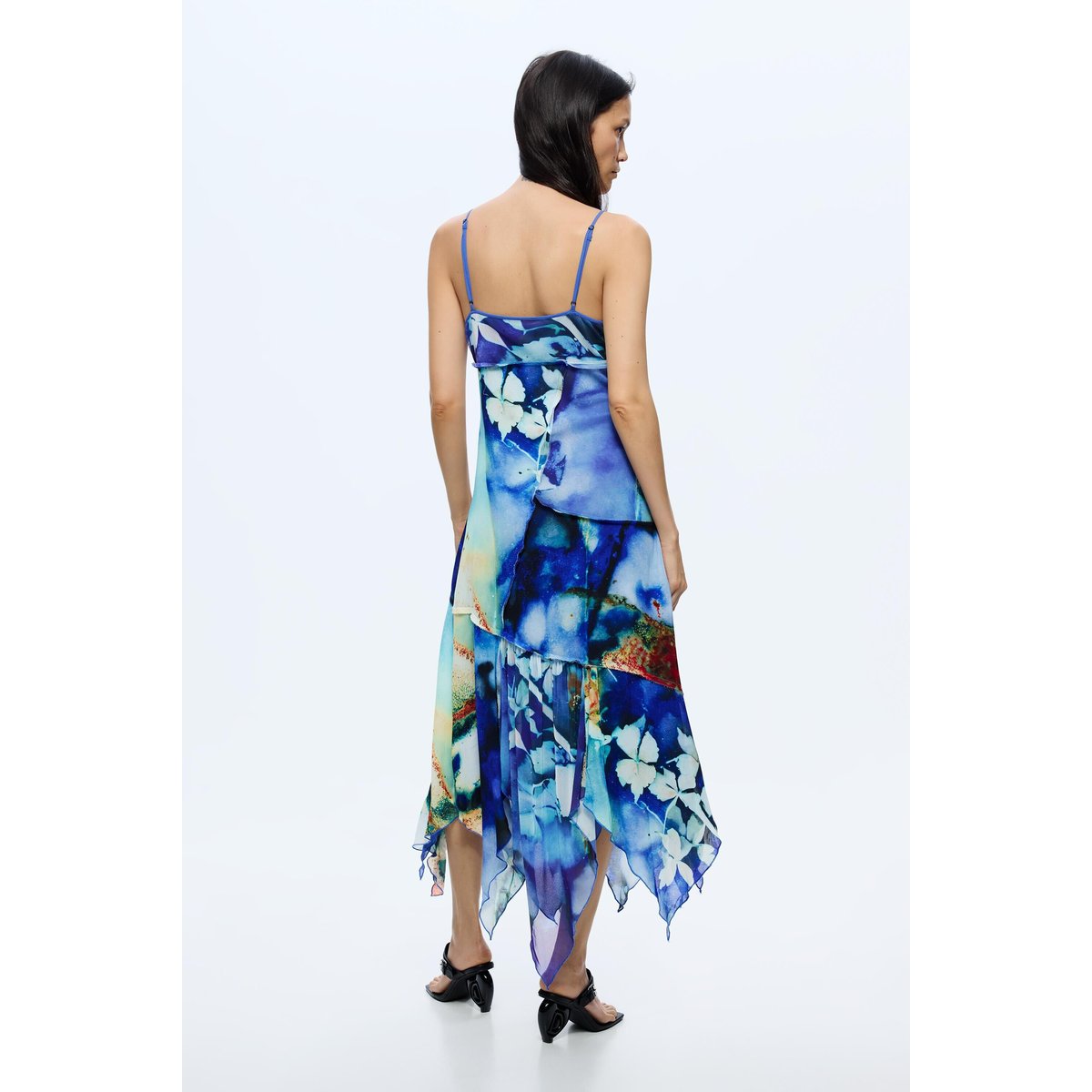 Robe asymétrique imprimée bleu, DESIGUAL