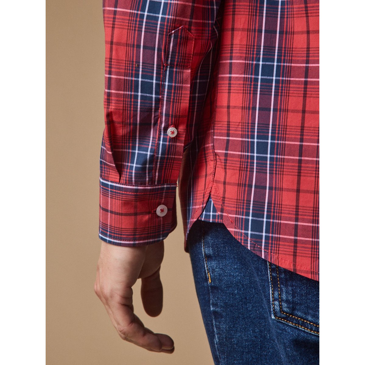 Chemise popeline carreaux - coupe contemporaine carreaux rouge, CYRILLUS