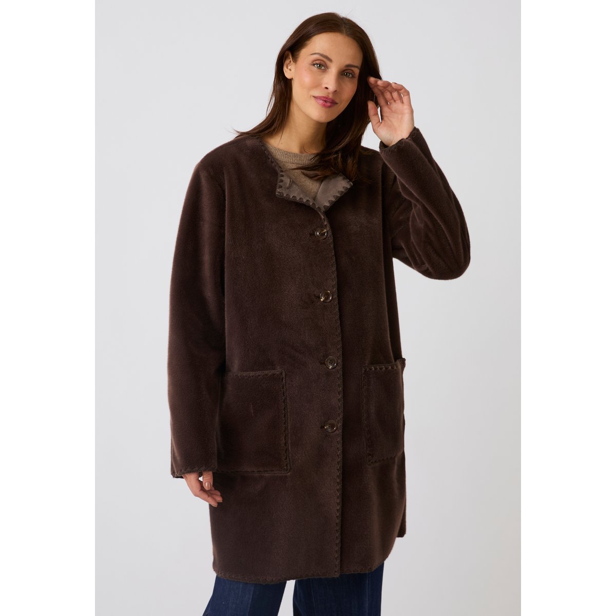 Manteau toucher doux marron chocolat, DAMART