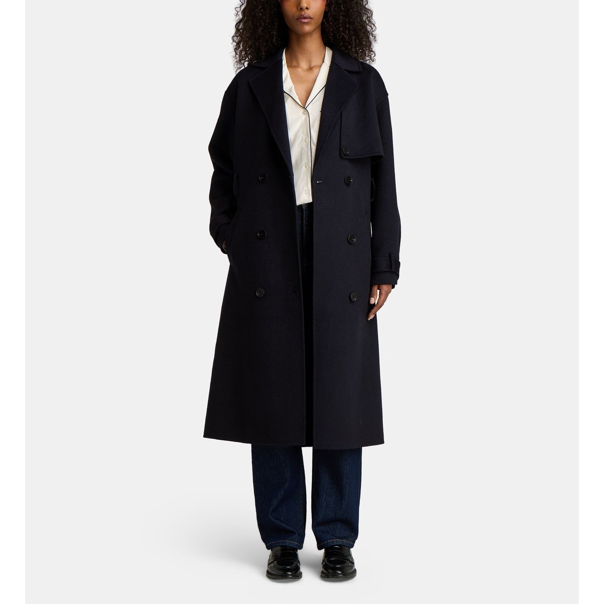Manteau long levani laine recyclée mélangée bleu marine, JODHPUR