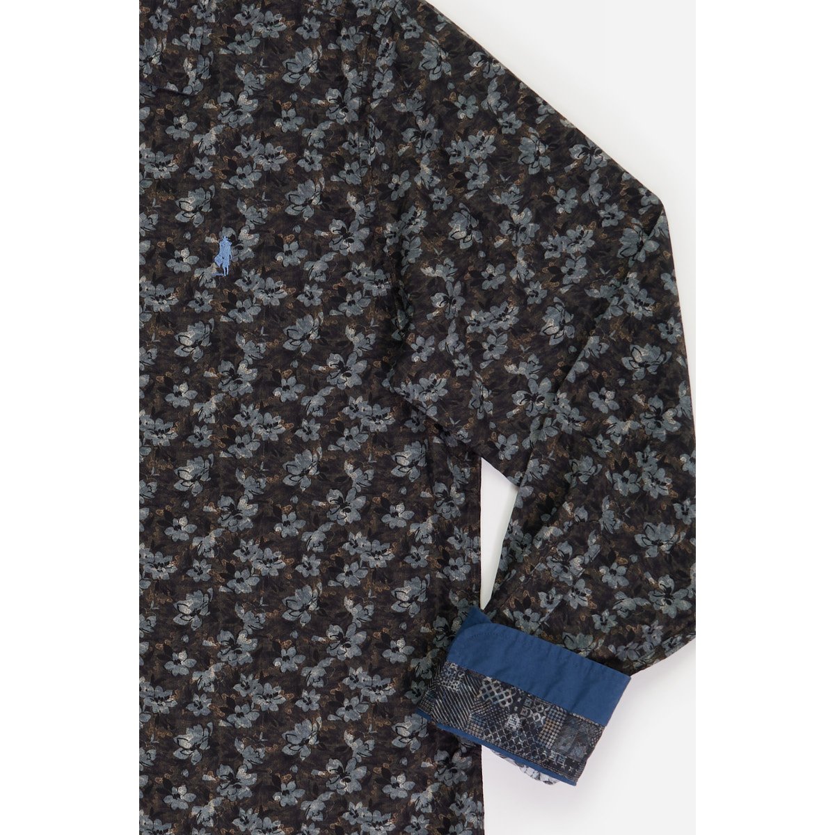 Chemise imprimée motif fleurs aquarelle bleu marine, MCS