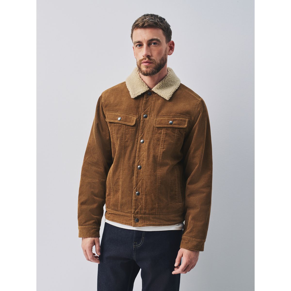 Veste camionneur velours côtelé/peau lainée marron fauve, NEXT