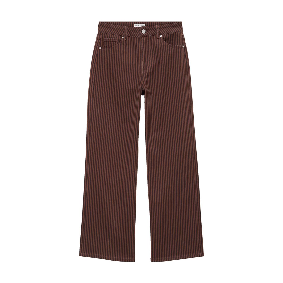 Jean wide leg rayé taille haute marron, CACHE CACHE