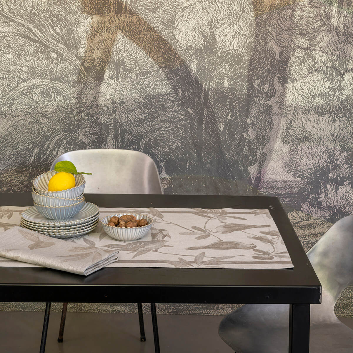 Chemin de table en Lin, VOLIÈRE solaire, LE JACQUARD FRANCAIS