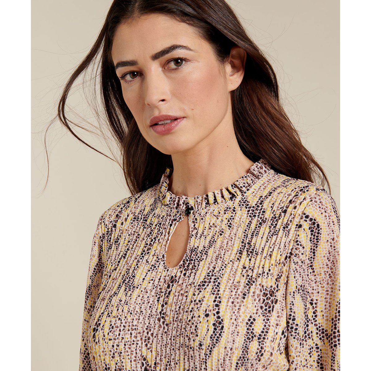 Robe plissée serpent marron imp. reptile, DAMART