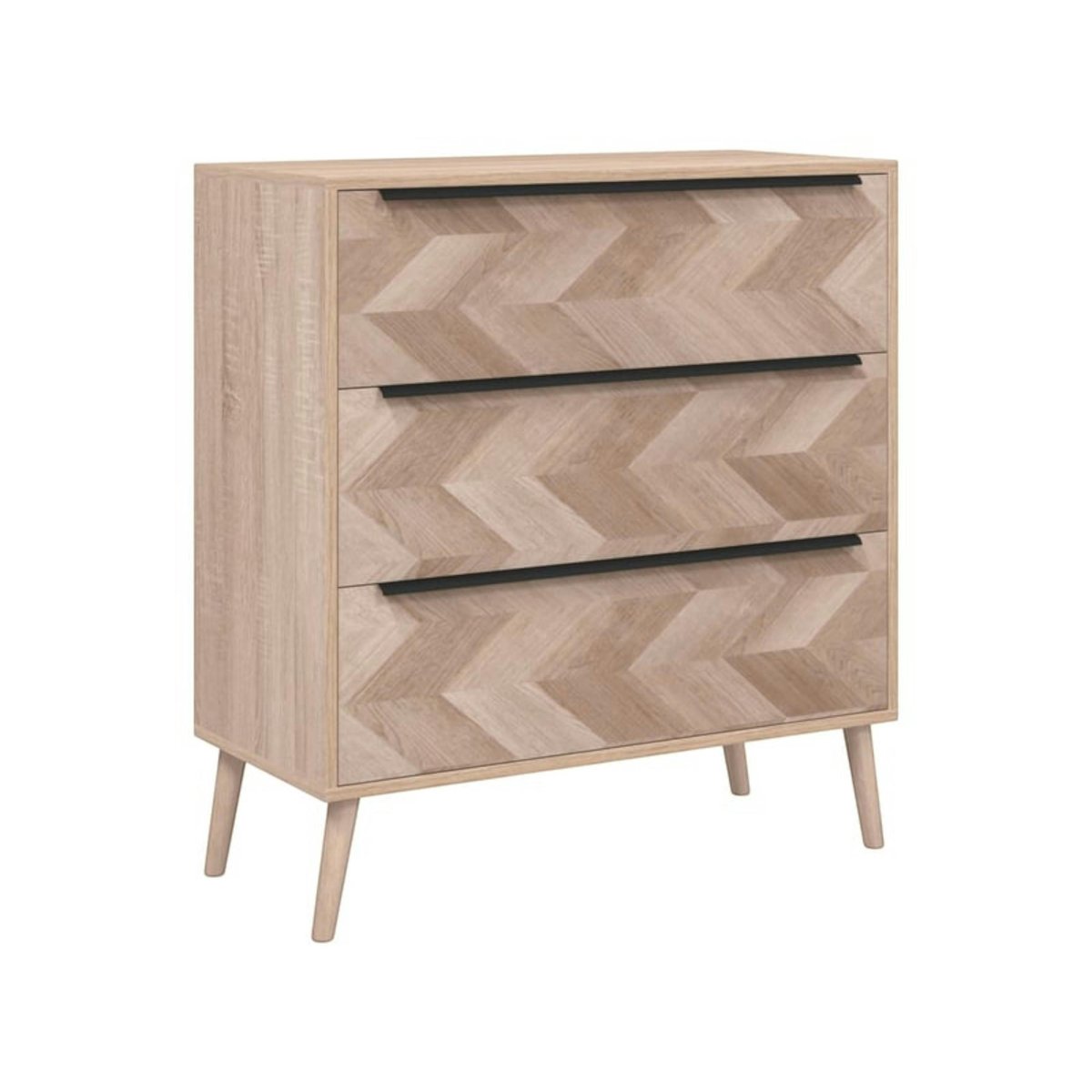 Commode 3 tiroirs décor bois motif chevron ALVA bois naturel, PIER IMPORT