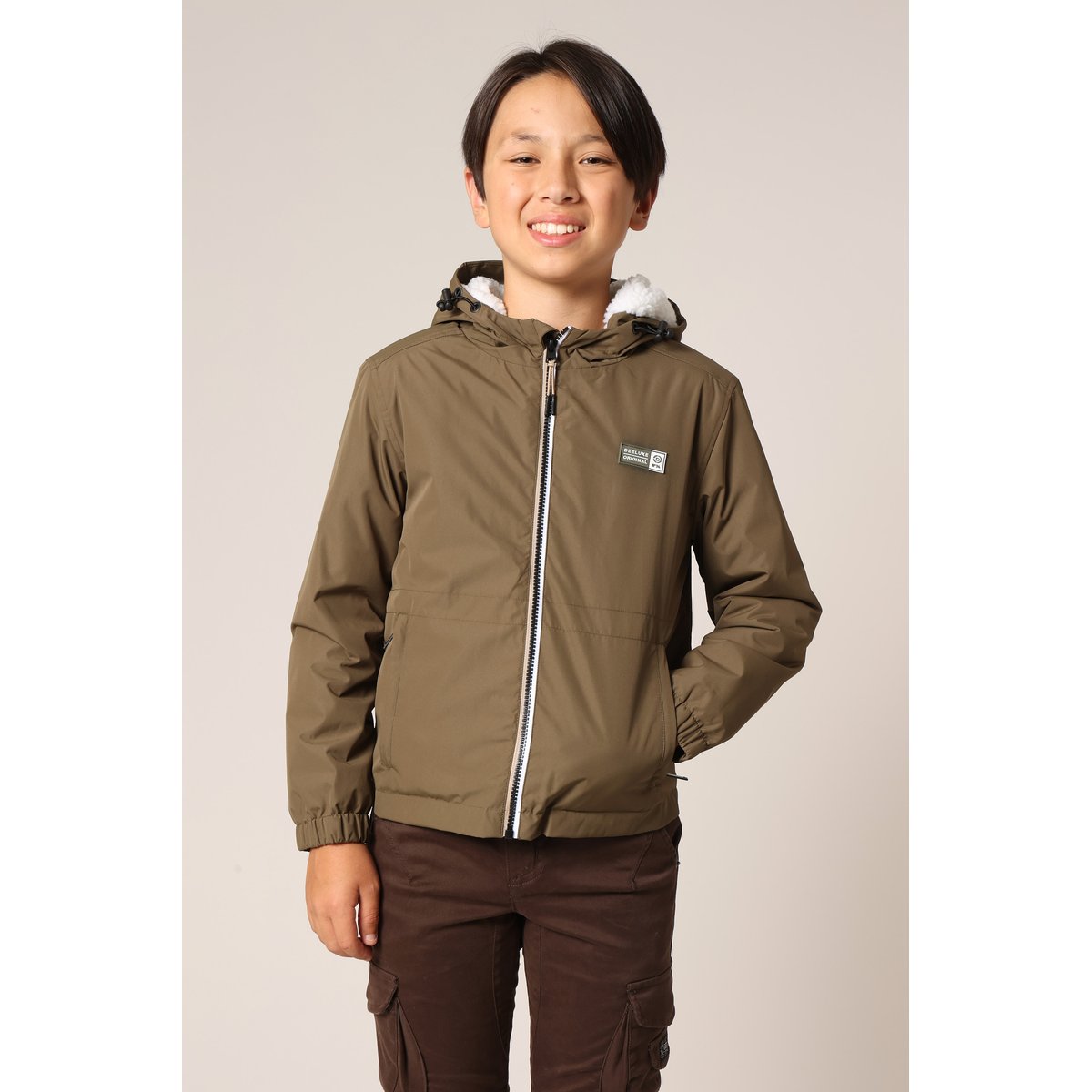 Veste à capuche doublée sherpa pour garçon
 VINCOURT dark khaki, DEELUXE