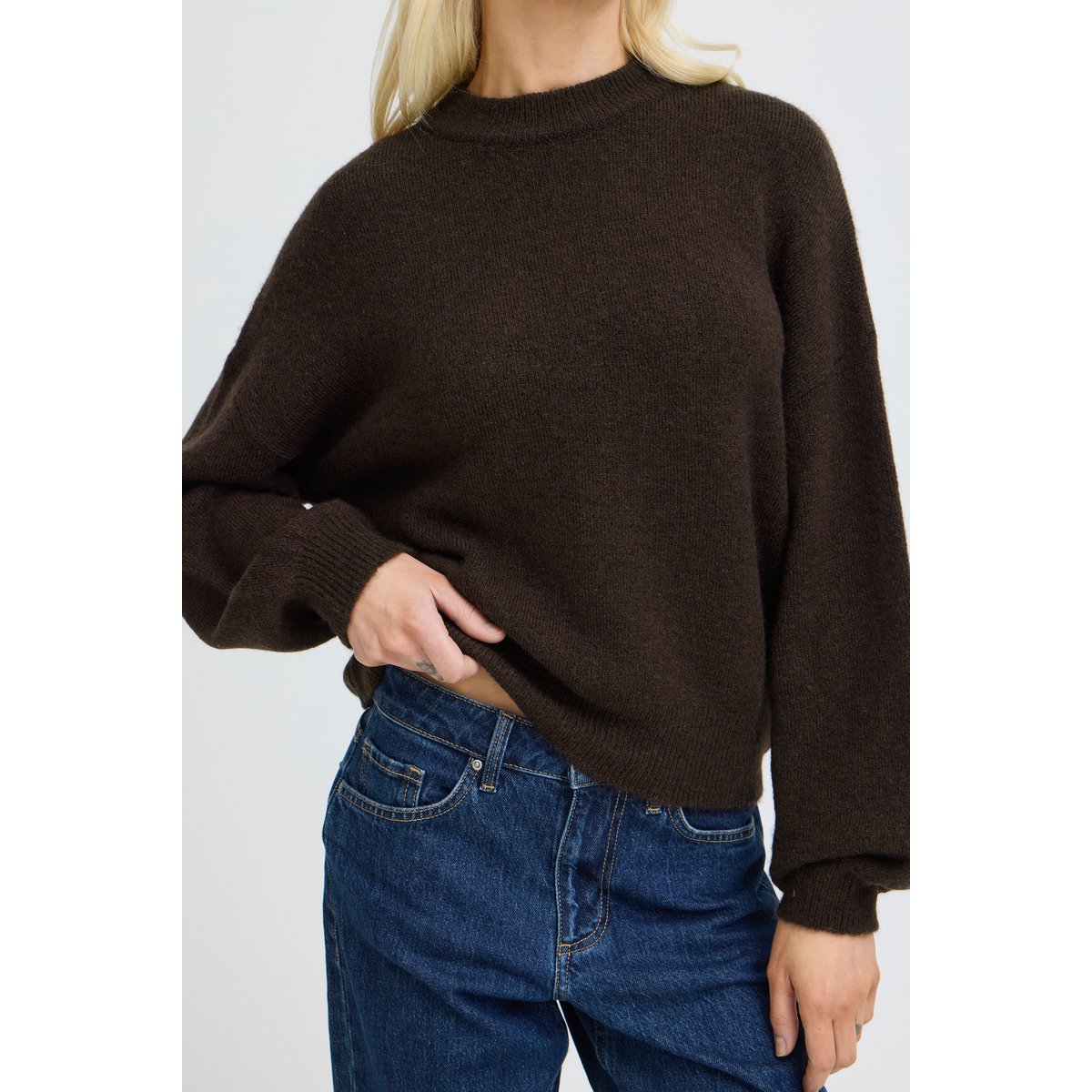 Pull en maille manches longues marron java melange, B.YOUNG