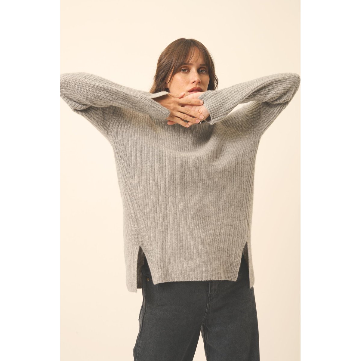 Pull Col Roulé 4 Fils Nuage Chiné Louise gris chiné, JUST CASHMERE