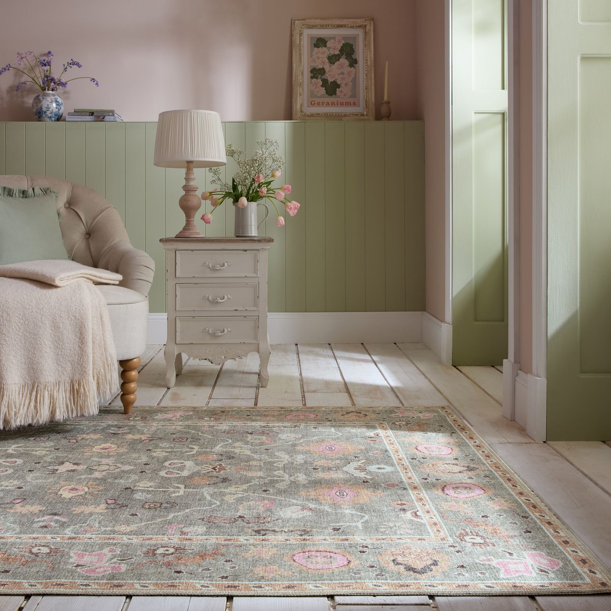 Tapis lavable UNA FLORAL vert, FLAIR RUGS