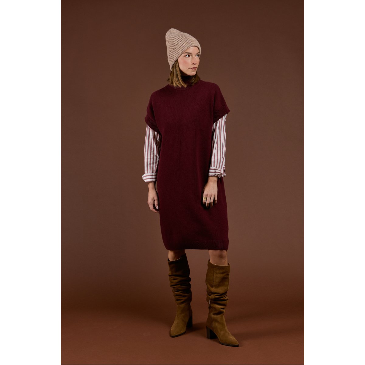 Robe pull unie - laine betterave, ARMOR-LUX