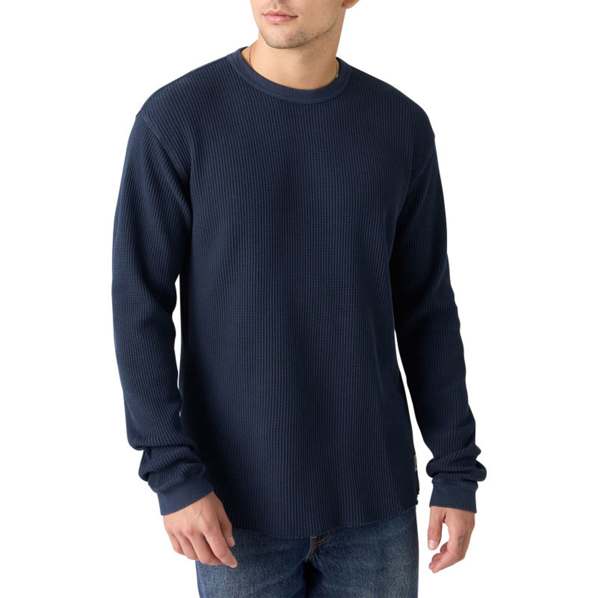 T-shirt en coton bleu marine en maille gaufrée avec un col rond marine, LEVI'S