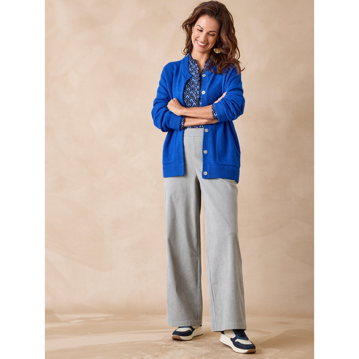Pantalon velours côtelé bas évasé gris, DAXON