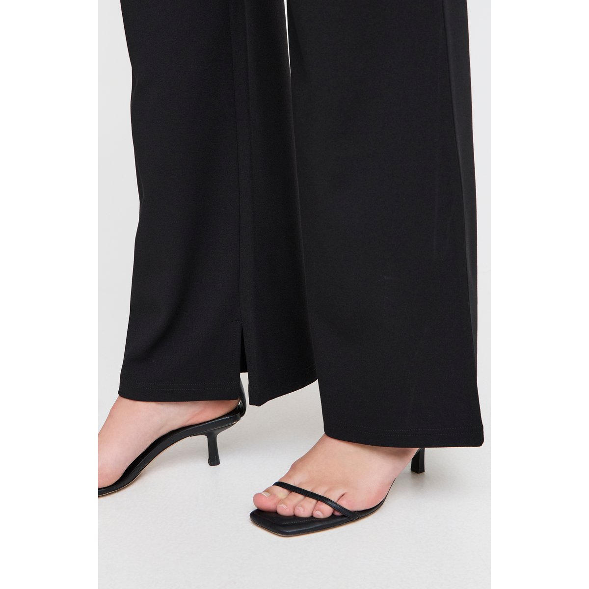 Pantalon coupe droite, jambes larges, taille élastiquée noir, ICHI