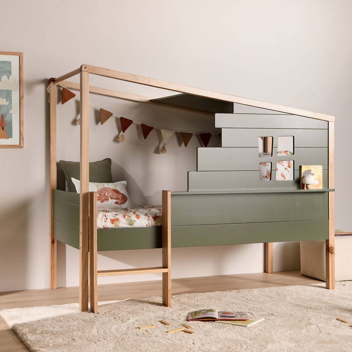 Lit cabane en bois Sylven vert, CAMIF