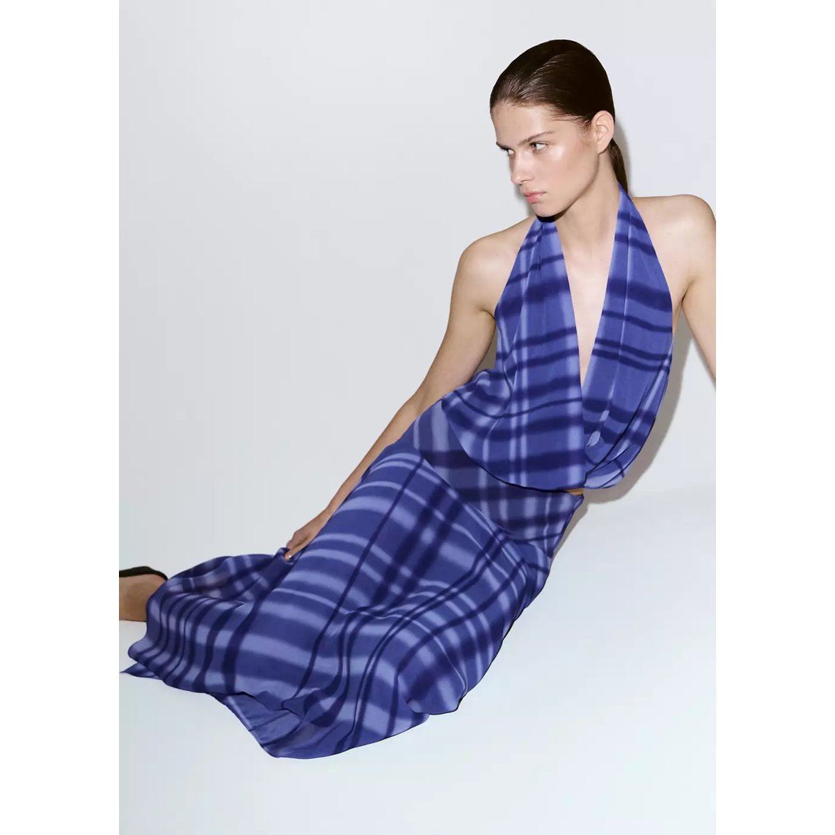 Jupe longue évasée bleu, MANGO