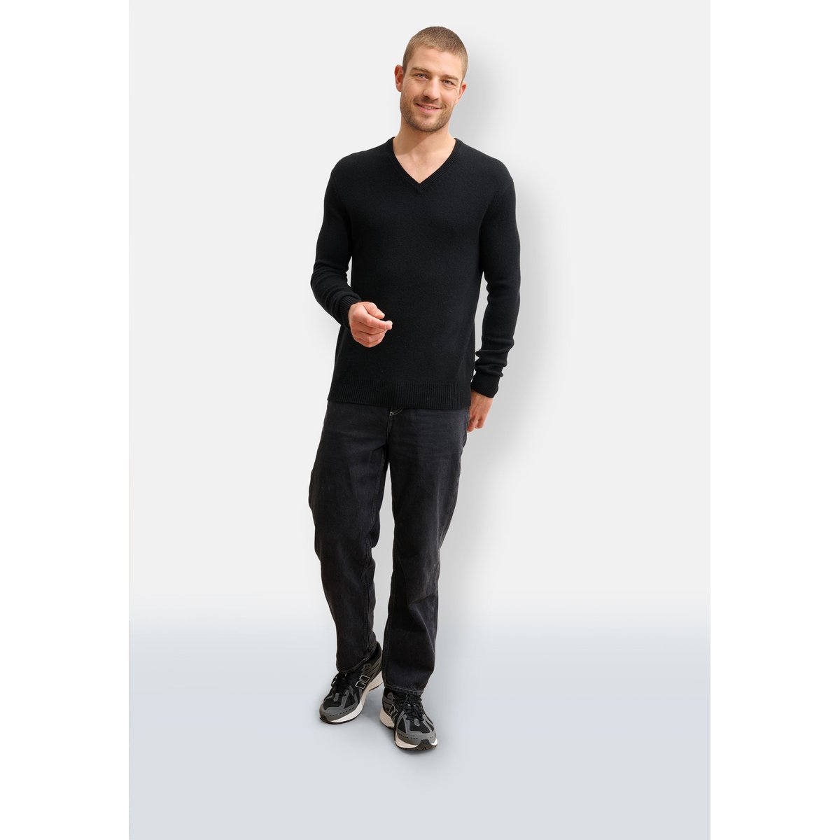 Pull Col V 4 Fils Noir Nathan noir, JUST CASHMERE