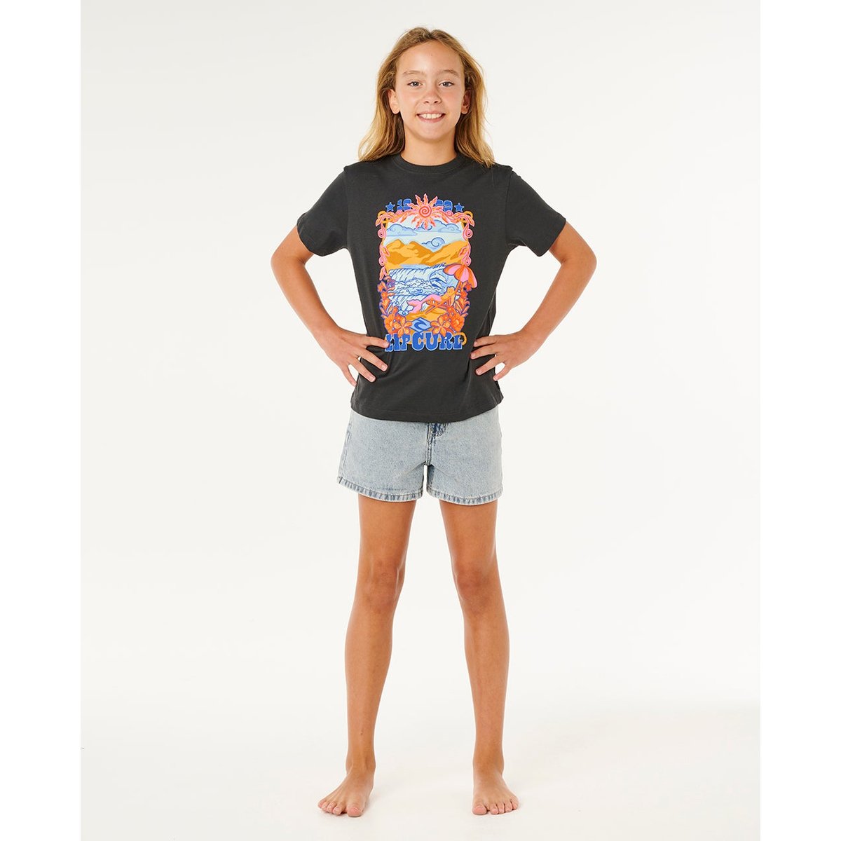 T-shirt à manches courtes Sunshine Squad Band Fille noir délavé, RIP CURL