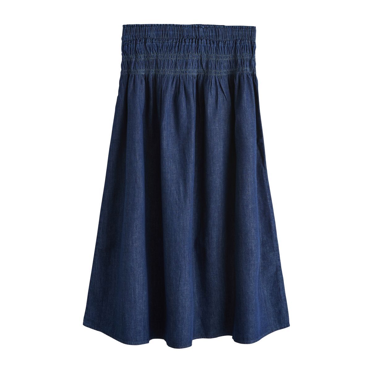 Jupe longue avec taille froncée jean bleu foncé, NEXT