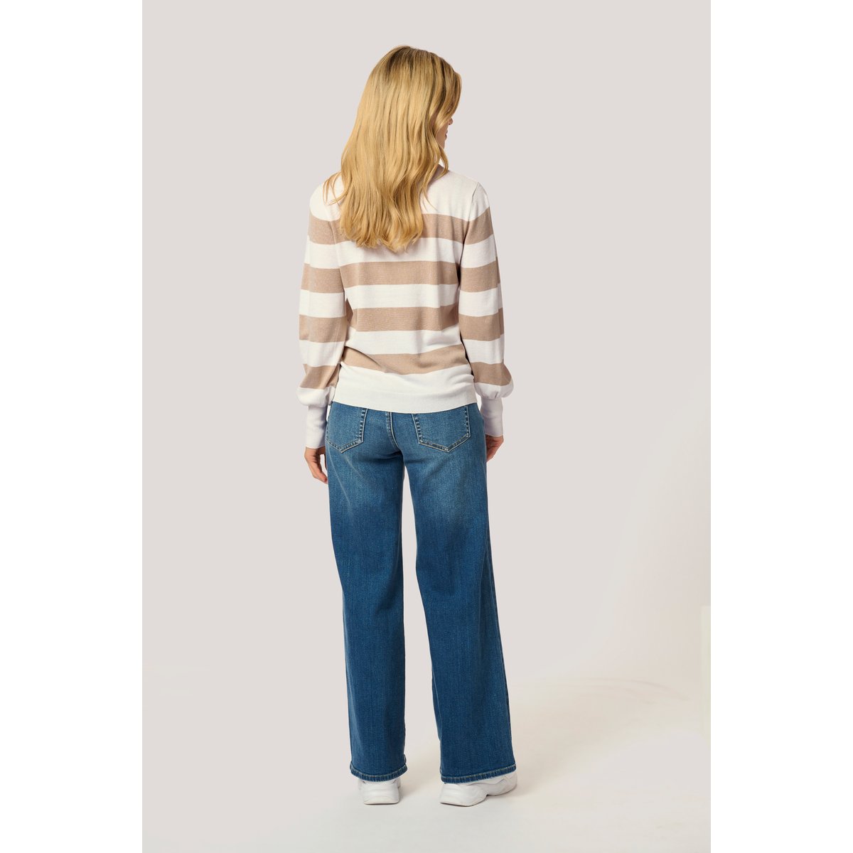 Knitted pullover blanc/beige rayures chalk/feather grey bold stripe, KAFFE