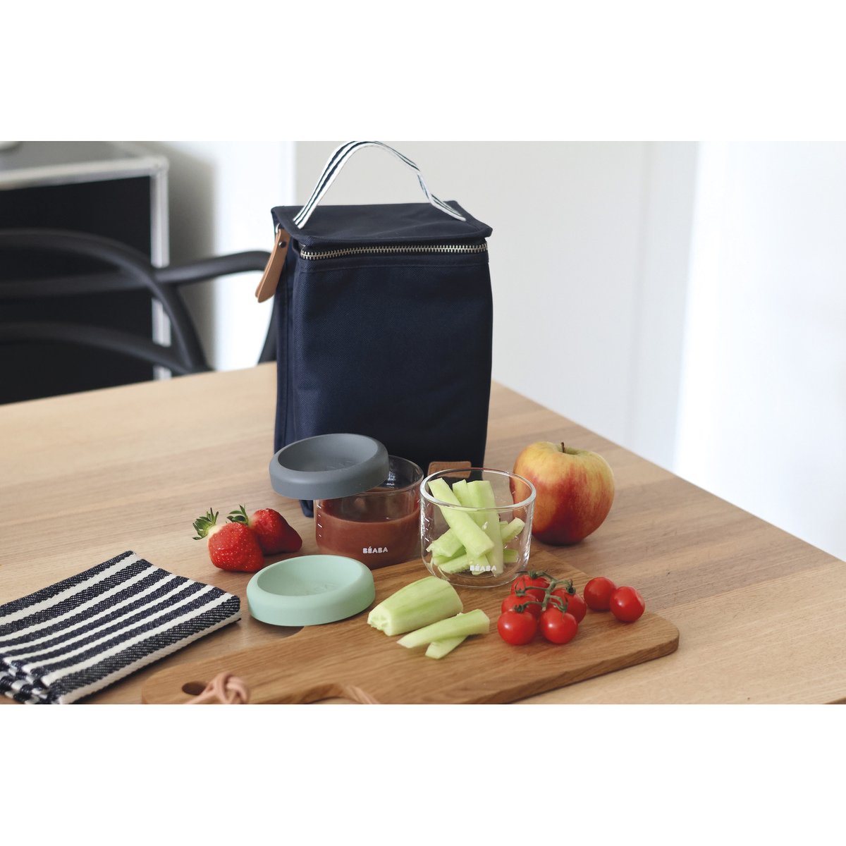Lot de 2 portions repas en verre 150 ml minéral / vert sauge, BEABA