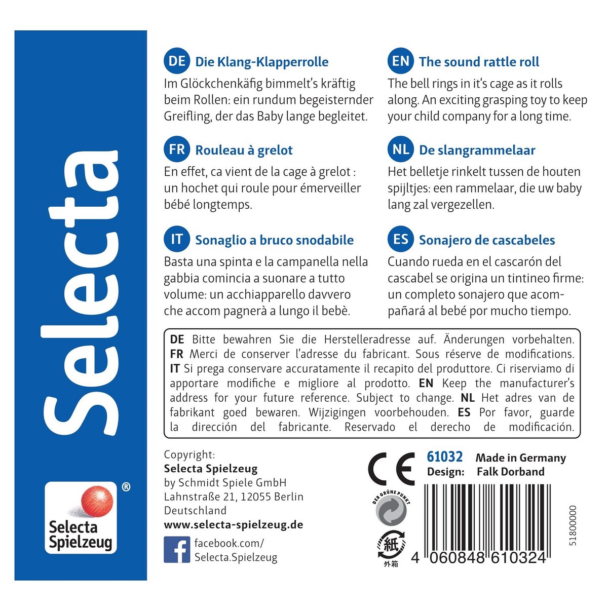 Girollo hochet rouleau rigolo bleu, SELECTA