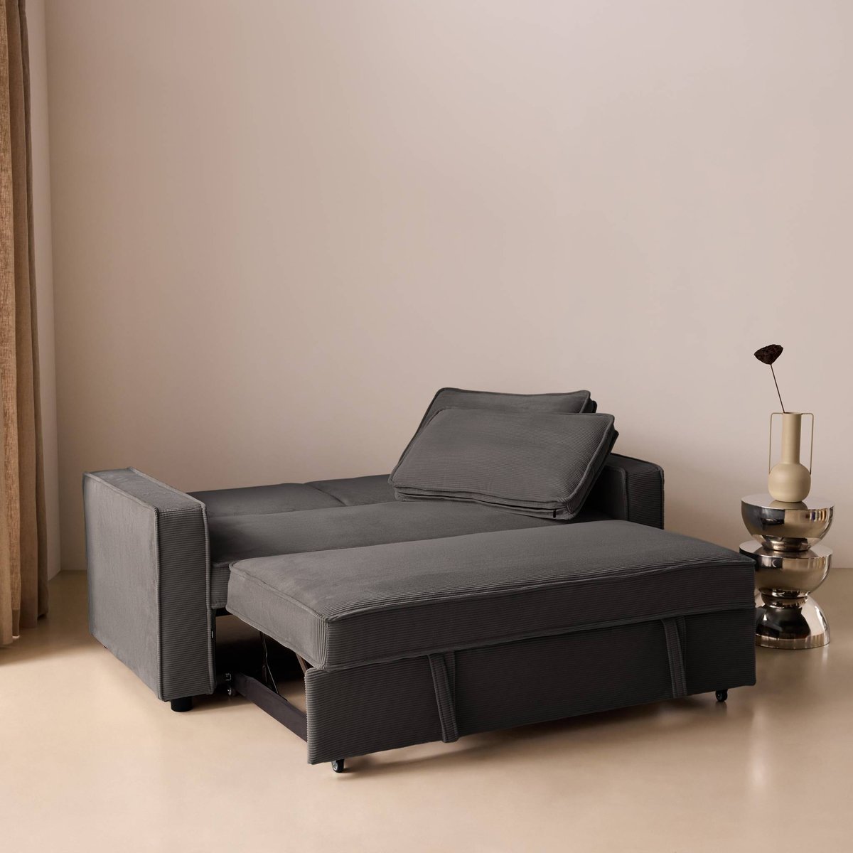 Canapé convertible 2 places velours côtelé CHILL gris clair, SWEEEK