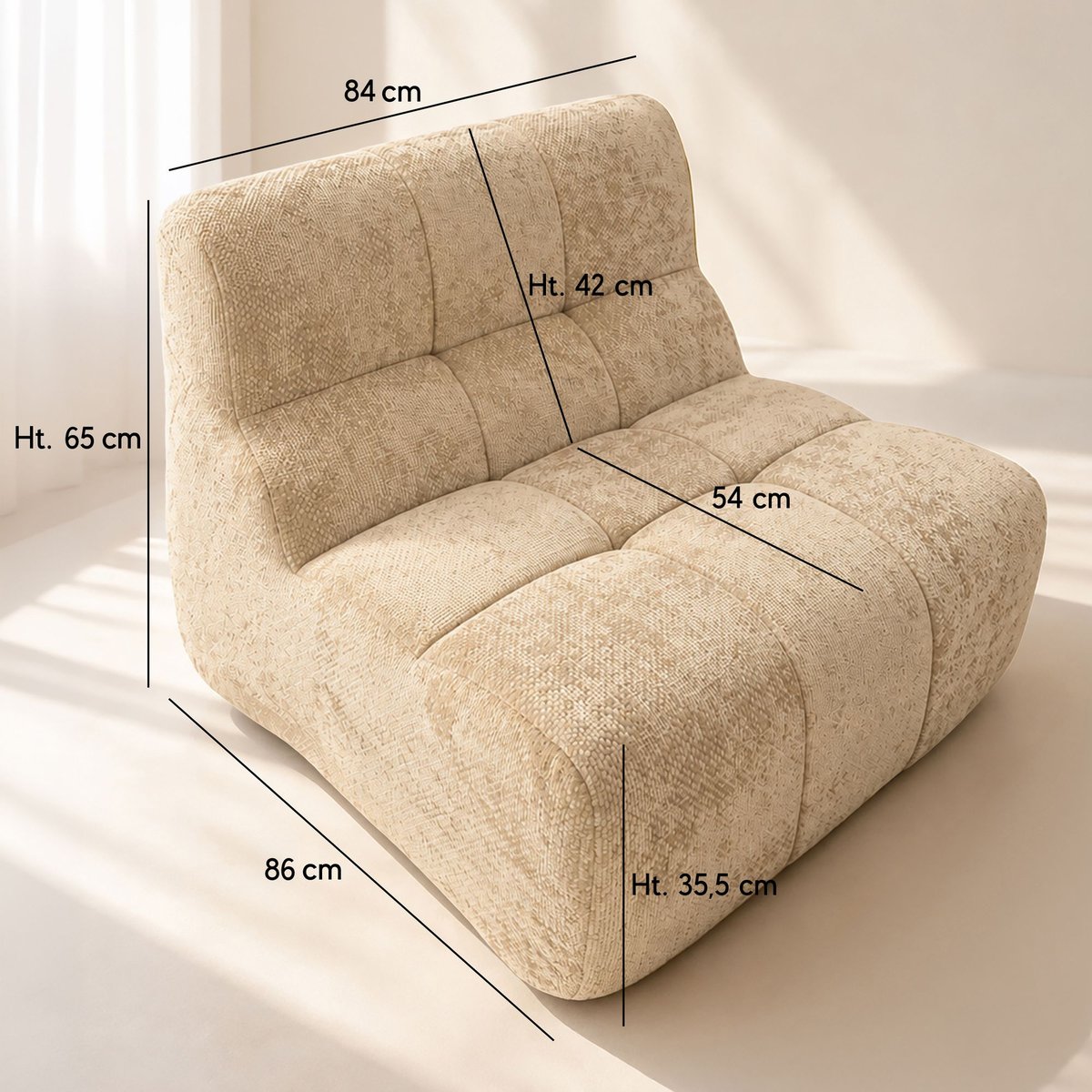Fauteuil compressé lounge en tissu chenille, VOLTA ecru, NOW'S HOME