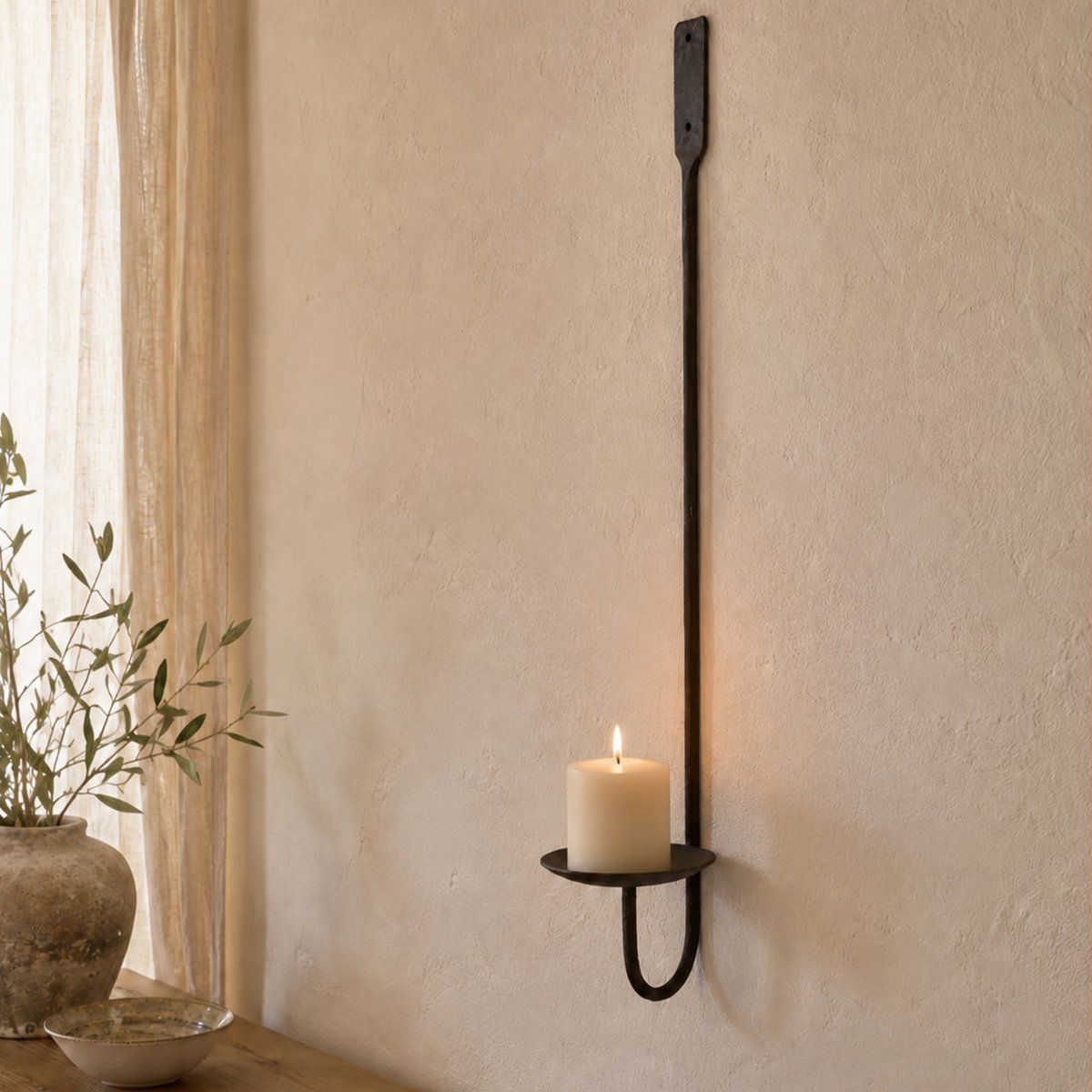 Bougeoir mural chandelier en métal brut -  LOJI noir, HOME MAISON