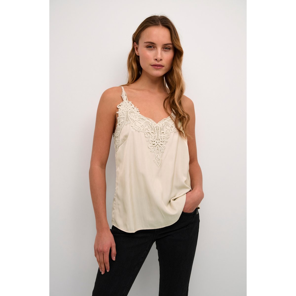 Haut en jersey sans manches beige oatmeal, CREAM