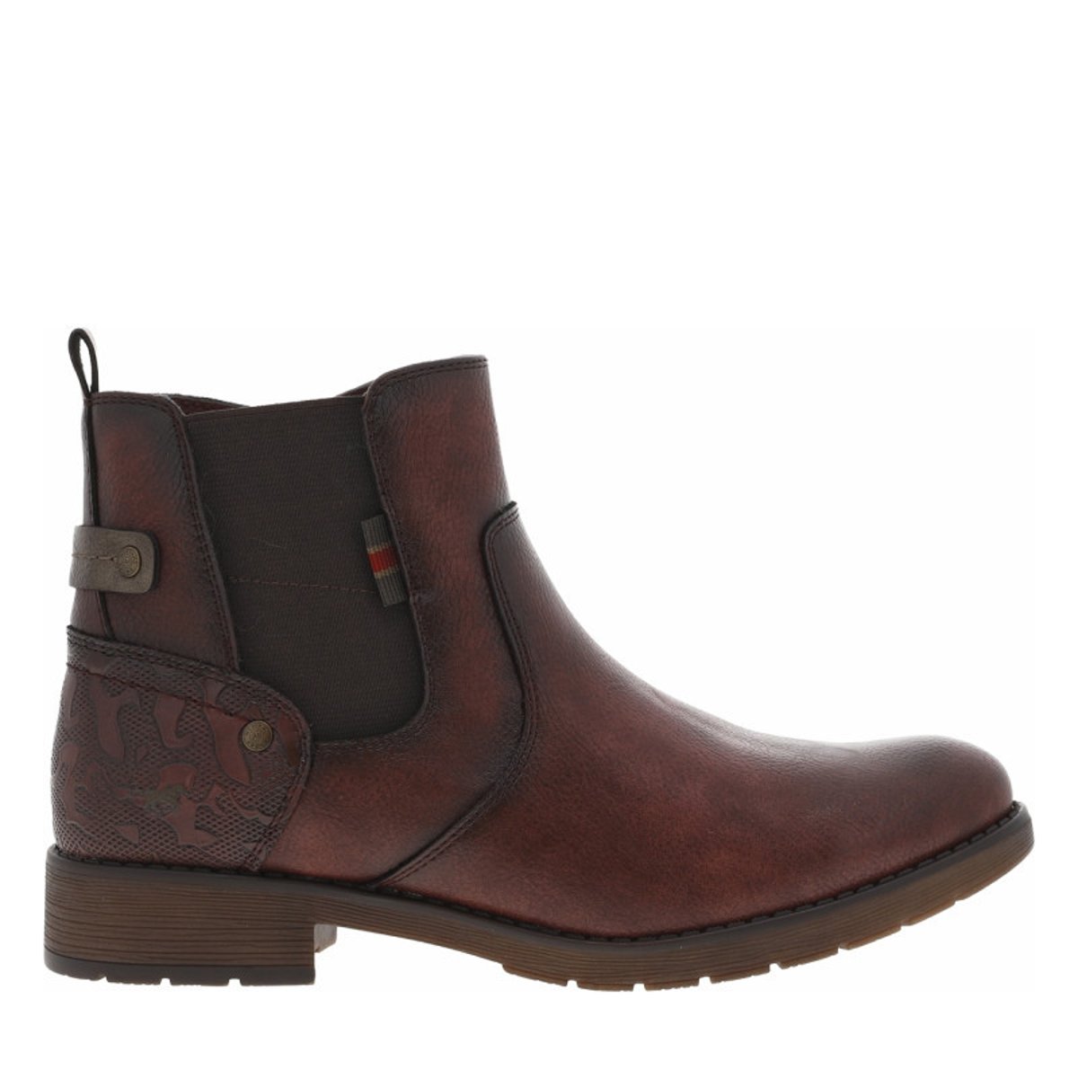 Boots bordeaux à talon décroché bas avec un zip et un soufflet élastiqué bordeaux, MUSTANG