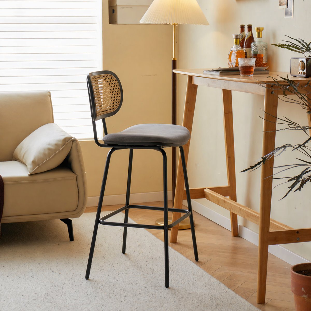 Lot de 2 tabourets de bar en cannage OREBRO noir, NORDLYS