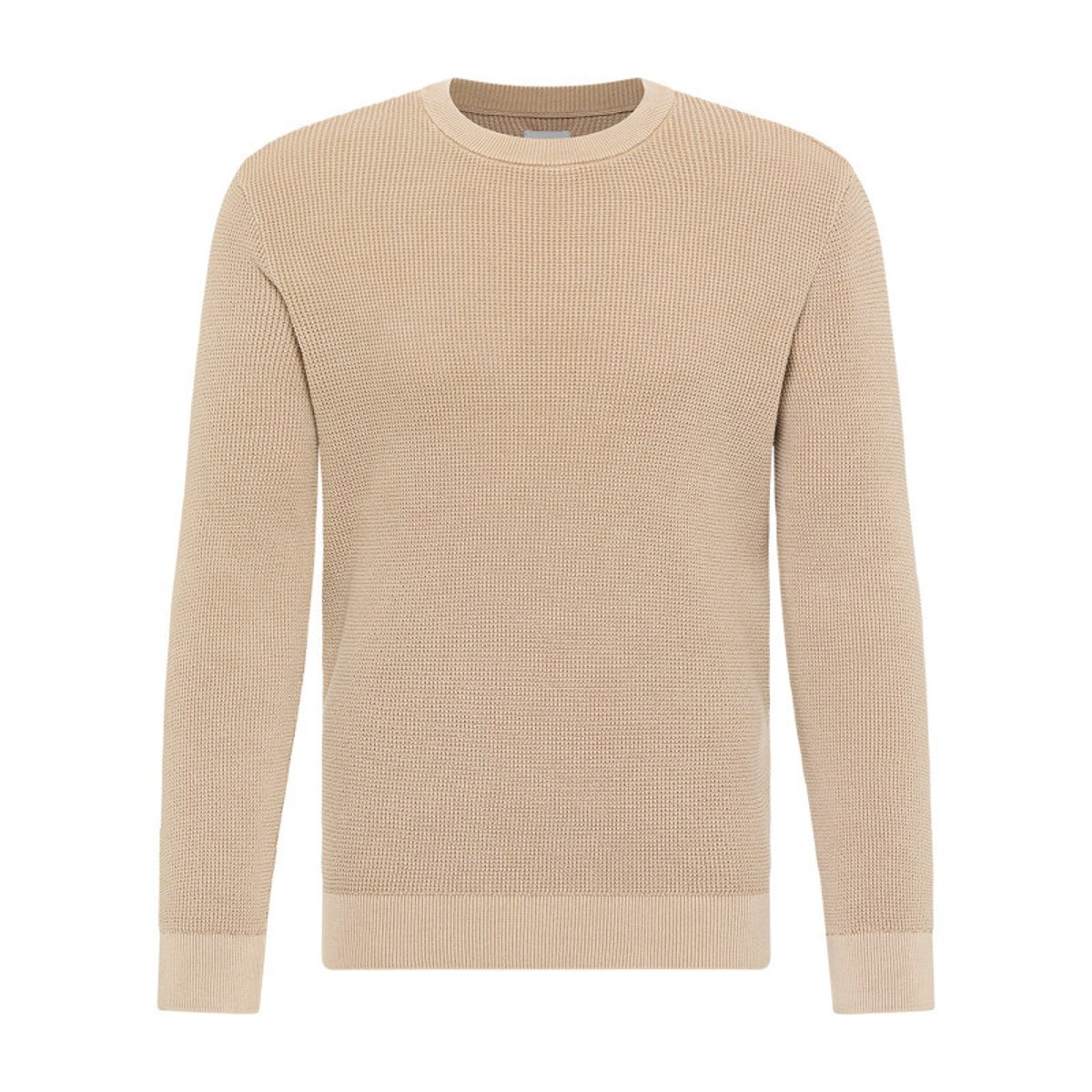 Pull en coton beige uni avec un col rond et des manches longues beige, MUSTANG