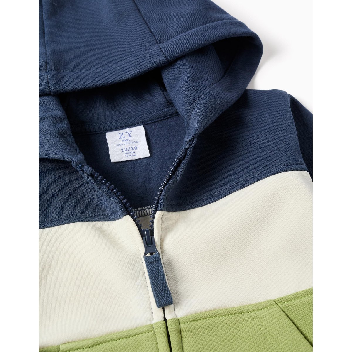 Sweat zippé en coton peigné à capuche et bloc de couleurs bleu foncé, ZIPPY