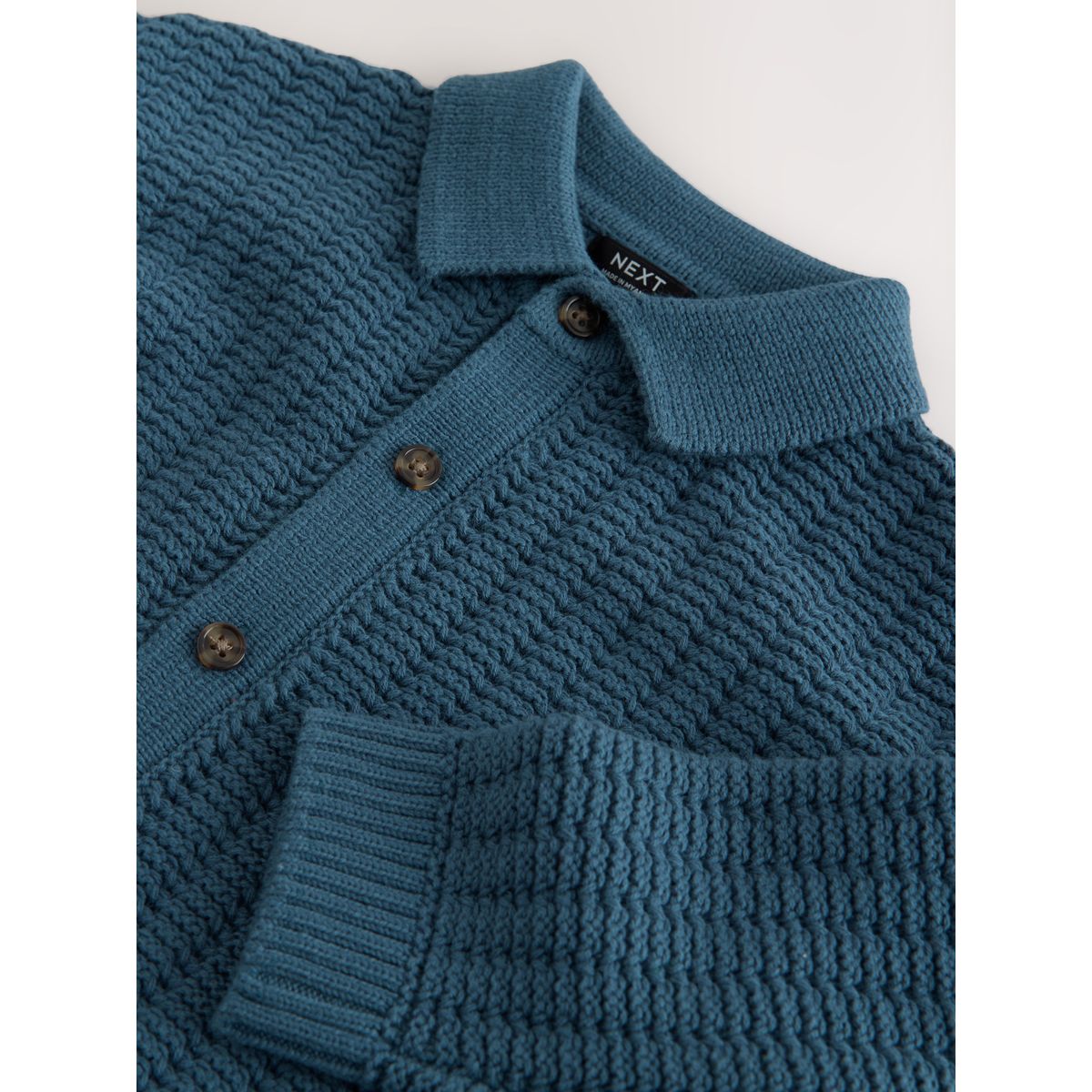 Polo boutonné en maille bleu sarcelle, NEXT