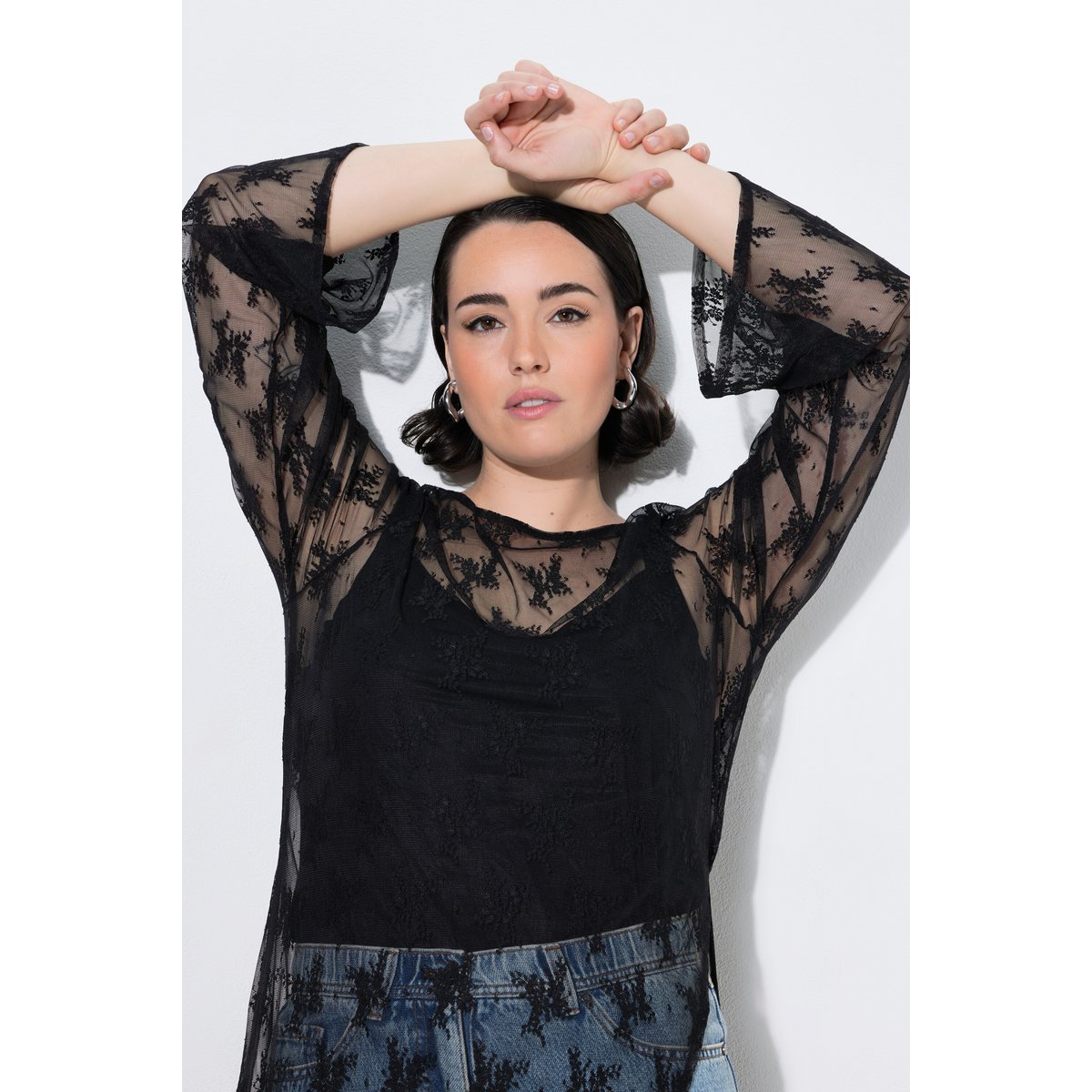 Robe maxi en dentelle, coupe évasée noir, ULLA POPKEN