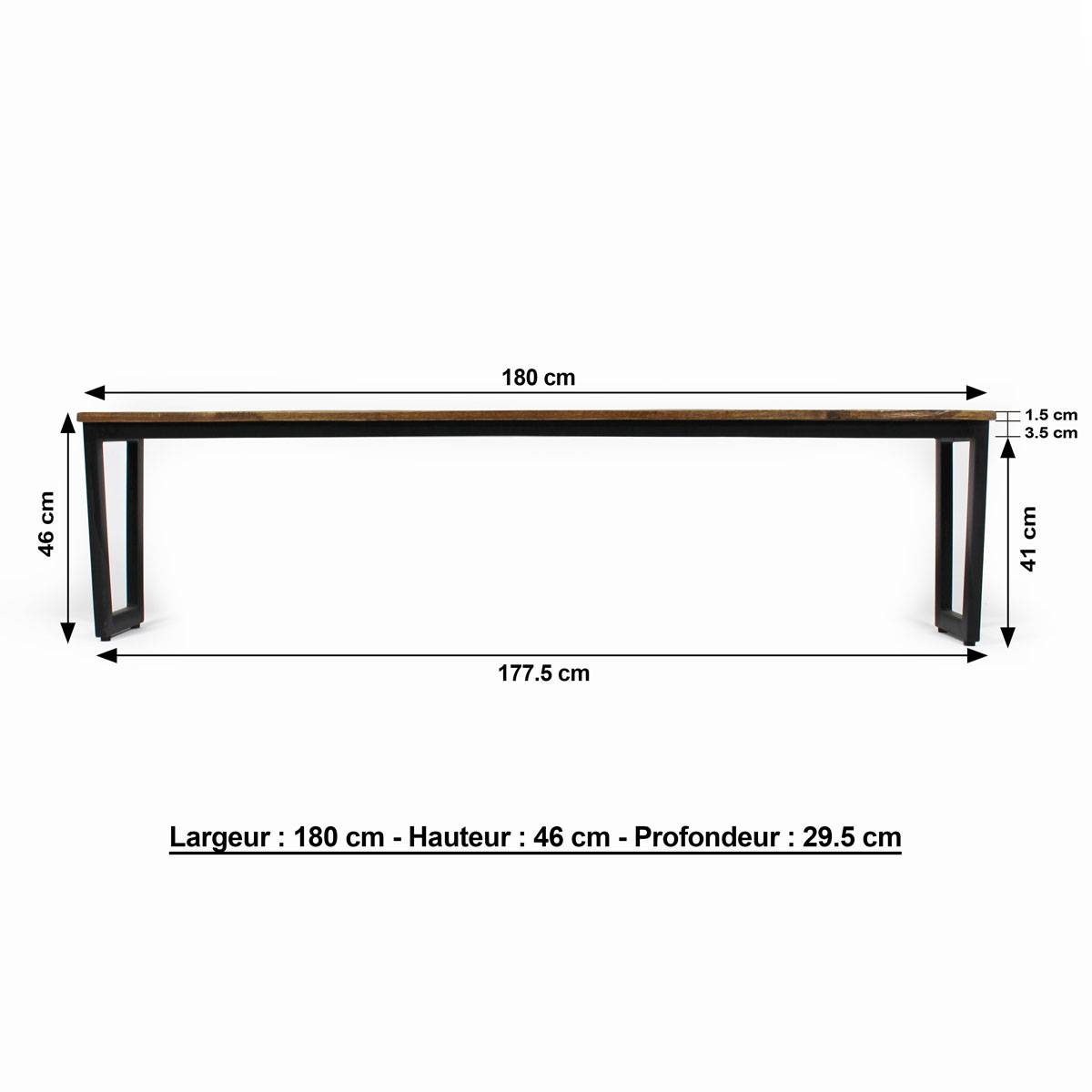 Banc en bois de manguier CHARLOTTE bois foncé, MADE IN MEUBLES 