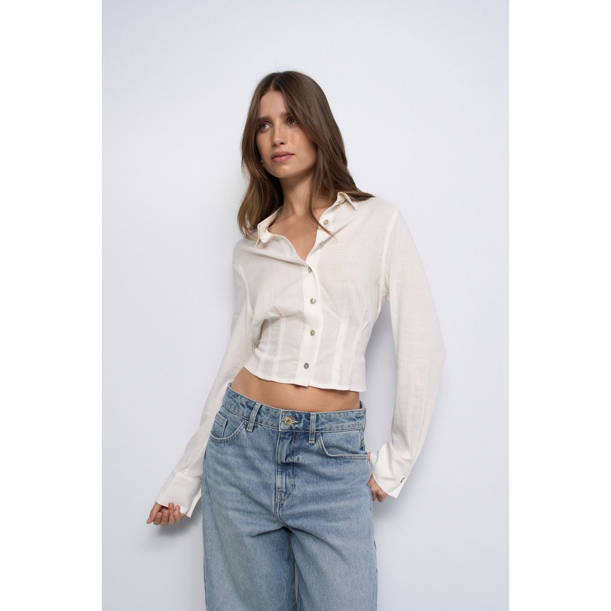 CHEMISE CROPPED AVEC LIN blanc, SALSA JEANS